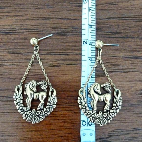 Gold tone Unicorn drop earrings - Picture 2 of 3
